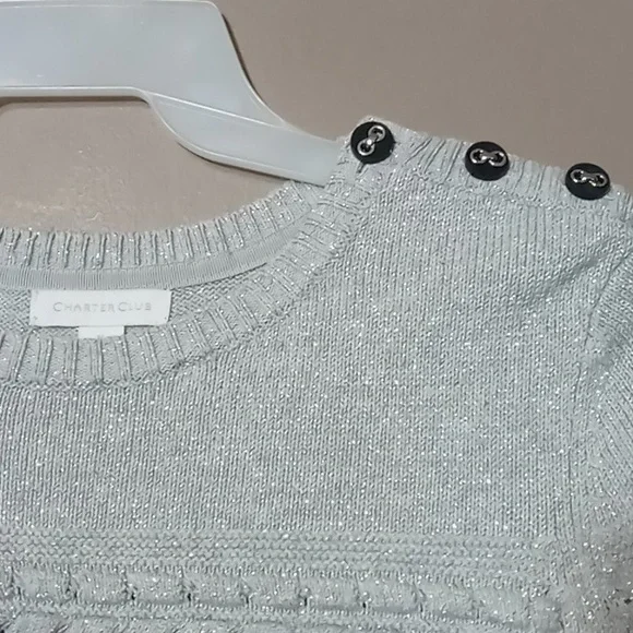 Charter Club Sparkle Gray and Black Sweater w Shoulder Buttons Size M - Picture 3 of 6